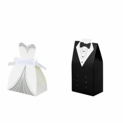 100 PCS Wedding Favor Boxes with Ribbon – Dress & Tuxedo Candy Gift Boxes for Bridal Shower, Wedding & Party Favors