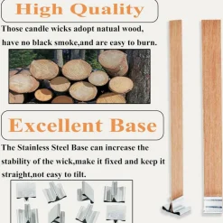 100pcs Wooden Candle Wicks 5.1 x 0.5 Inch, Smokeless Cherry Wood With Metal Clips and Glue Dots, Includes Wick Trimmer, Perfect for Candle Making Kit and Soy Wax Candlemaking