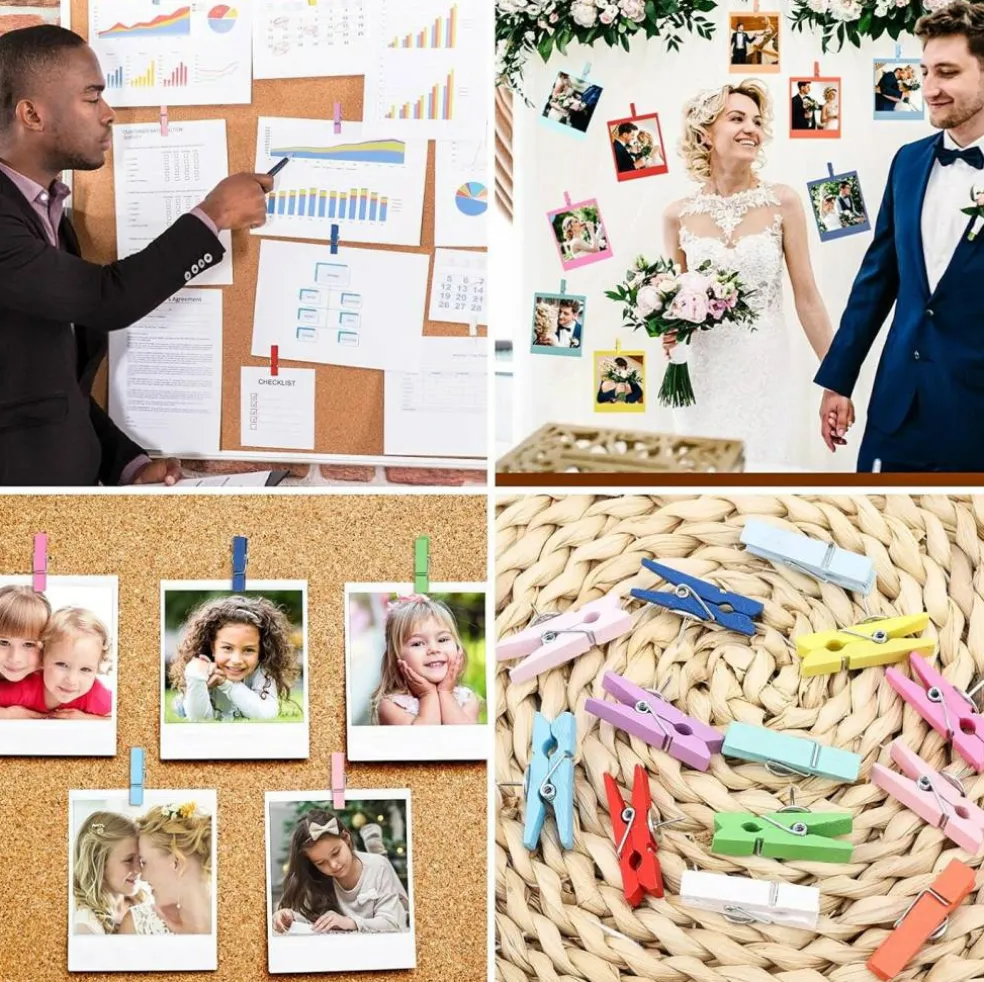 50Pcs Wooden Clips Push Pins Tacks for Cork Board Artwork