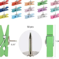 50Pcs Wooden Clips Push Pins Tacks for Cork Board Artwork