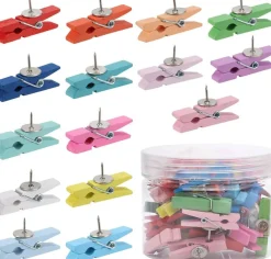 50Pcs Wooden Clips Push Pins Tacks for Cork Board Artwork