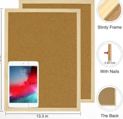 2 Pcs Wooden Framed Cork Board for Wall(Wood)