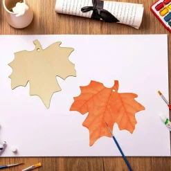 20PCS Wooden Maple Leaf Hanging Ornaments – DIY Unfinished Wood Cutouts with Hemp Rope, Paintable Fall Harvest Tags for Thanksgiving, Halloween, Christmas & Party Decorations