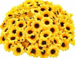 100Pcs Yellow Artificial Fake Sunflower (Yellow) 1"D x 0.2"W x 1"H