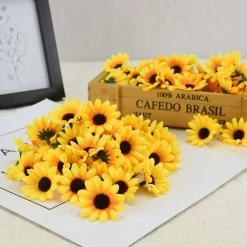 100Pcs Yellow Artificial Fake Sunflower (Yellow) 1