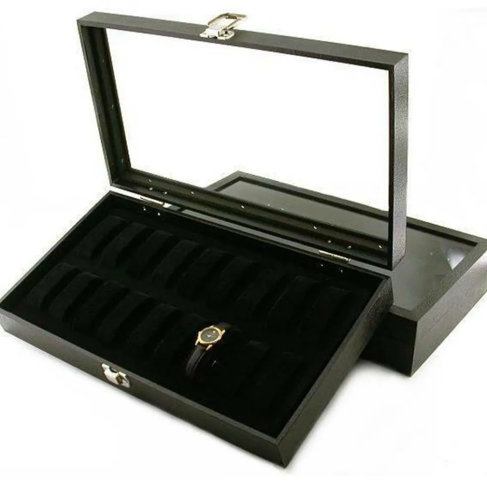 2Pc 18 Watch Glass Top Display Cases