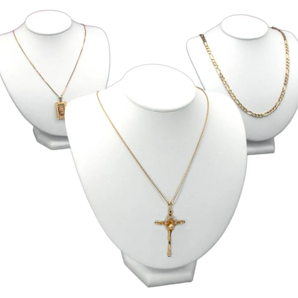 3Pc White Leather Jewelry Necklace Display Bust 8" New