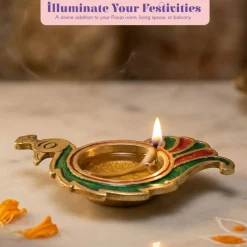 Peacock Deepam Brass Finish Diya Samai Deepak Oil Lamp Indian Festival Diwali Diya Hindu Puja Religious Home Decor Pooja Lamp Indian Housewarming Wedding Gift - Corporate Return Gift