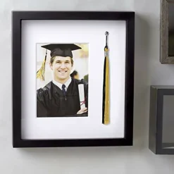 Pearhead Tassel And Picture Graduation Frame, Proudly Display a Photo in Graduation Cap and Gown in Frame with Tassel Holder, Great Centerpiece for Graduation Party, 5x7 Photo Insert