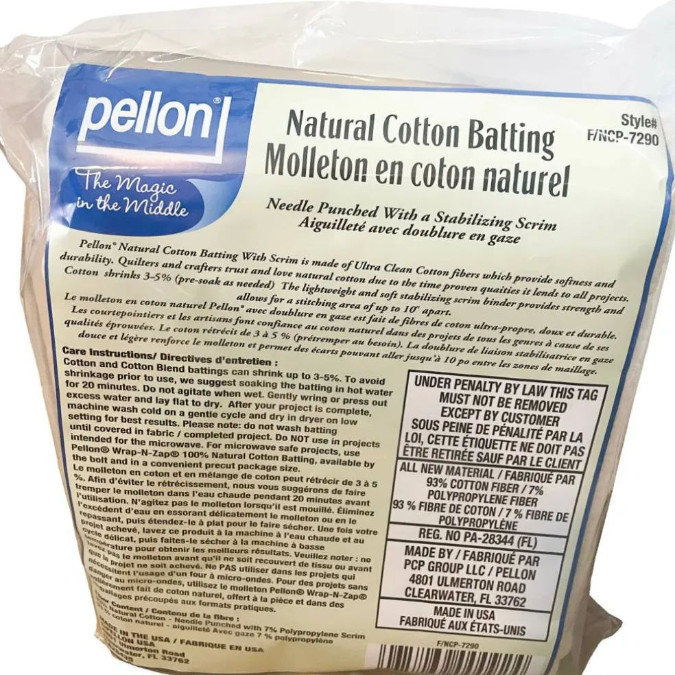 Pellon® 72" x 90" Twin Size Natural Cotton Batting with Scrim