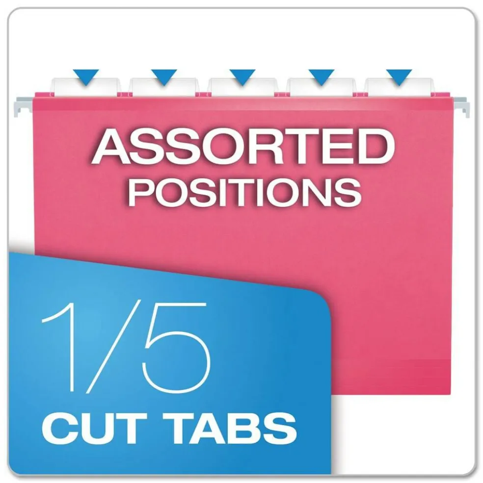Pendaflex 1/5-Cut Tabs Colored Reinforced Hanging Letter Folders - Pink (25/Box)