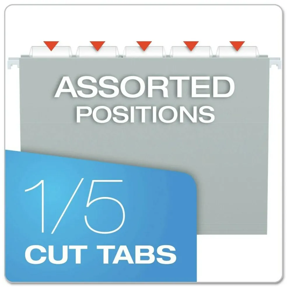 Pendaflex 1/5-Cut Tabs Letter Size Colored Hanging Folders - Gray (25/Box)