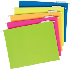 Pendaflex Neon Glow Hanging File Folders, Letter Size, 1/5 Cut Tabs, Assorted Colors, Set of 25