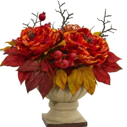 15" Peony & Sedum Arrangement in Decorative Planter