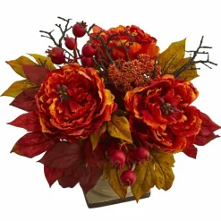 15" Peony & Sedum Arrangement in Decorative Planter