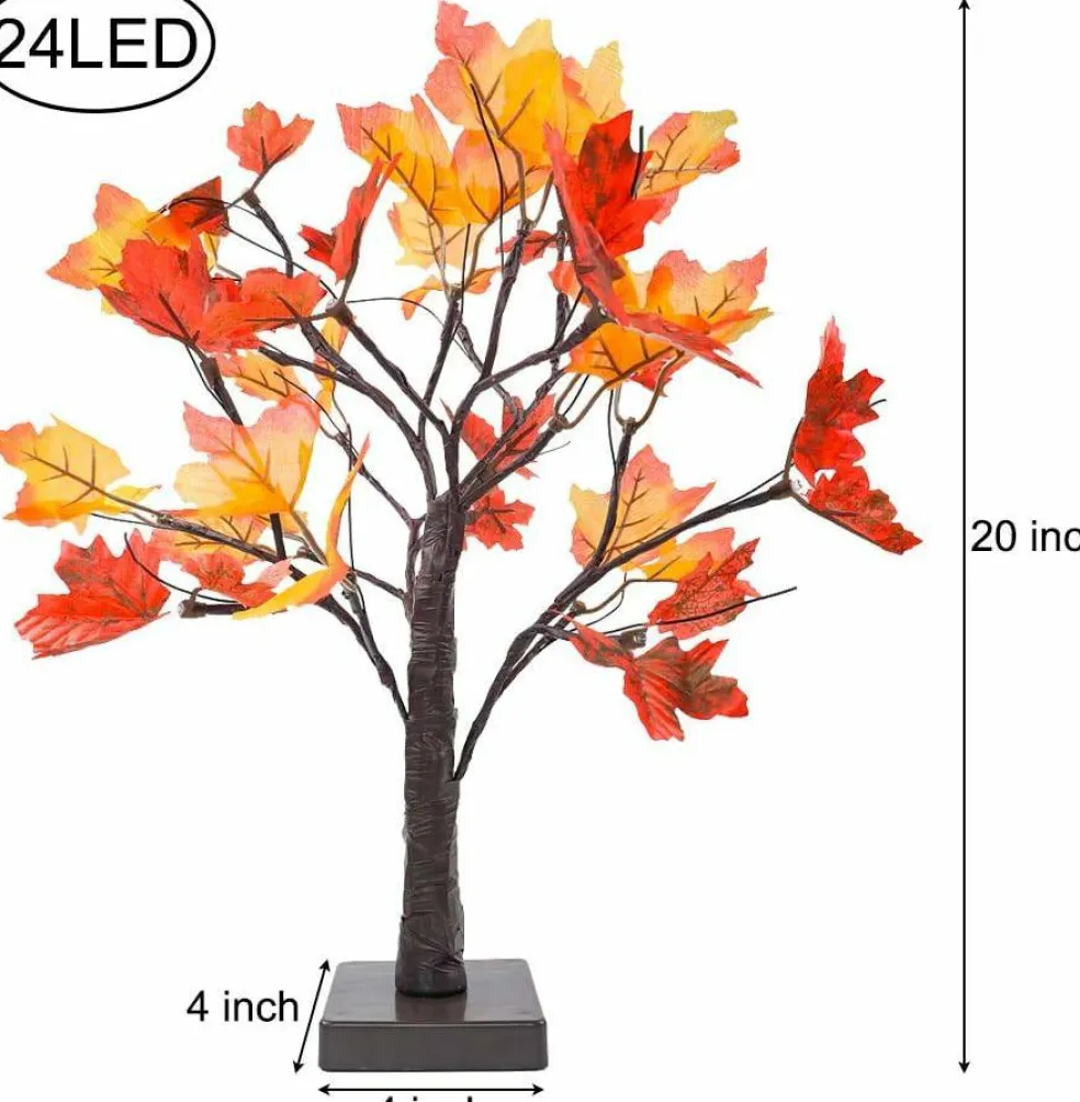 Perfect Holiday 24 LED FALL MAPLE LEAF TREE LIGHTS 2*PK, 20INCH HEIGHT, B/O WARM WHITE LIGHTS WITH MAPLE LEAF
