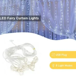 Perfect Holiday 300 LED USB Fairy Curtain Light With Remote - 8 Light Modes