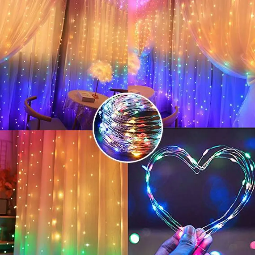 Perfect Holiday 300 LED USB Fairy Curtain Light With Remote - 8 Light Modes
