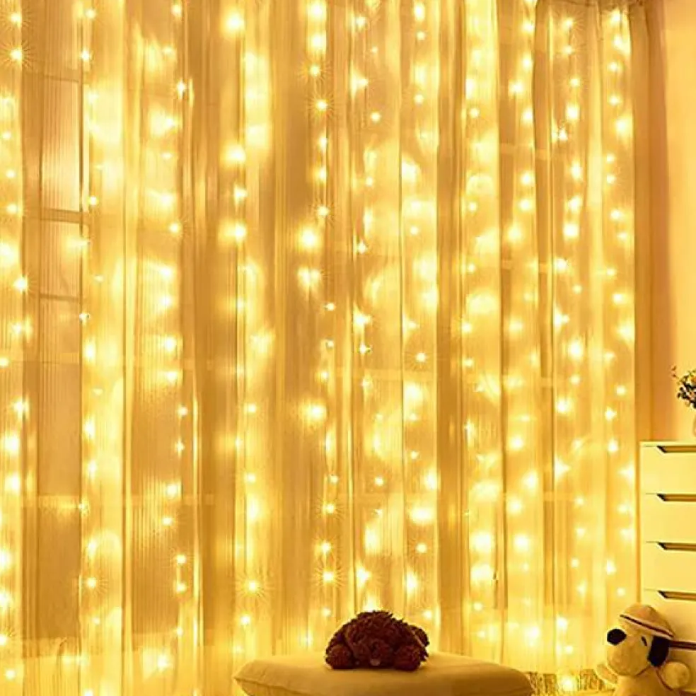 Perfect Holiday 300 LED USB Fairy Curtain Light With Remote - 8 Light Modes