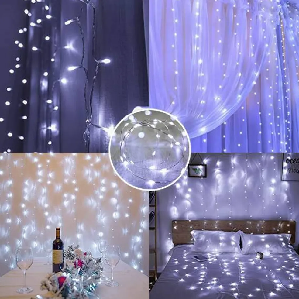 Perfect Holiday 300 LED USB Fairy Curtain Light With Remote - 8 Light Modes