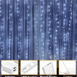 Perfect Holiday 300 LED USB Fairy Curtain Light With Remote - 8 Light Modes