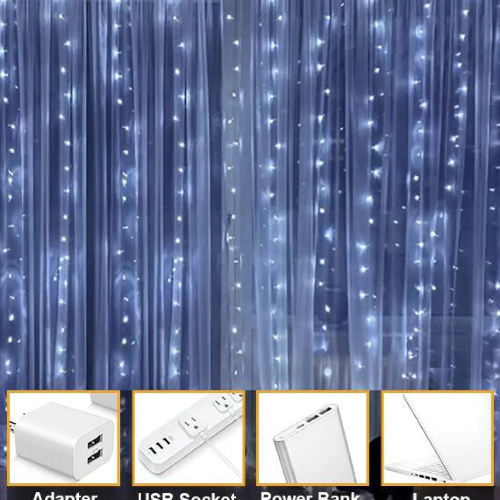 Perfect Holiday 300 LED USB Fairy Curtain Light With Remote - 8 Light Modes