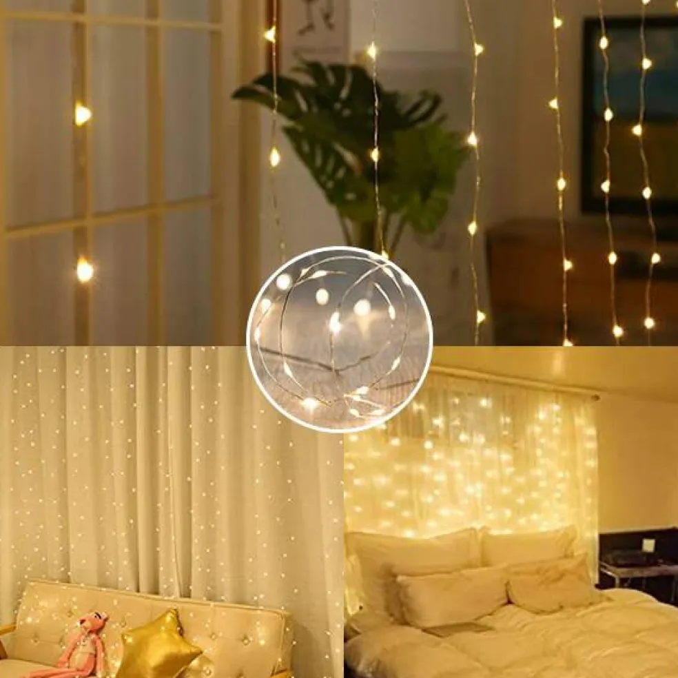 Perfect Holiday 300 LED USB Fairy Curtain Light With Remote - 8 Light Modes