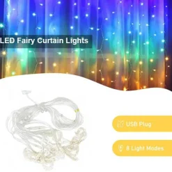 Perfect Holiday 300 LED USB Fairy Curtain Light With Remote - 8 Light Modes