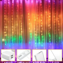 Perfect Holiday 300 LED USB Fairy Curtain Light With Remote - 8 Light Modes