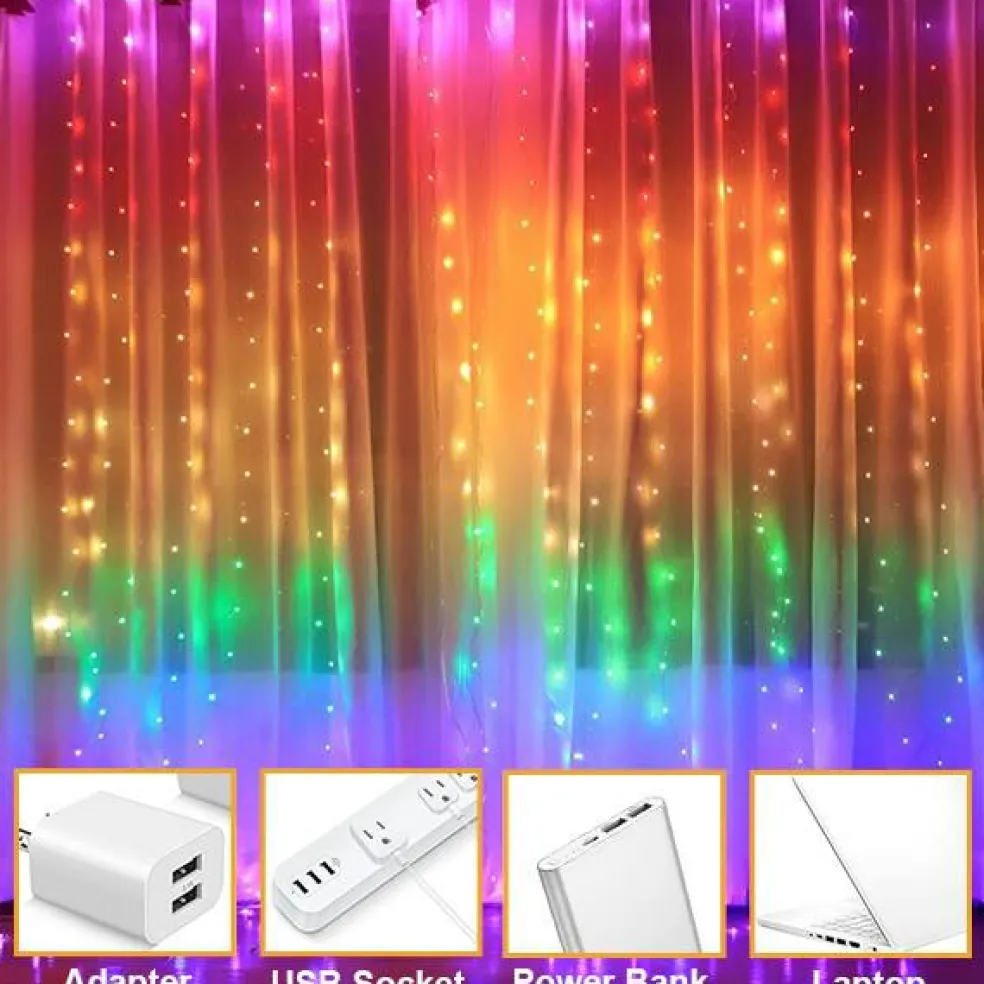 Perfect Holiday 300 LED USB Fairy Curtain Light With Remote - 8 Light Modes