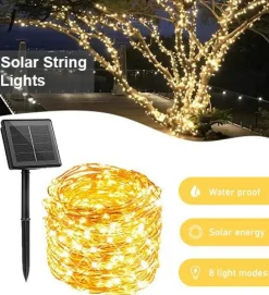 Perfect Holiday Solar Powered 200 LED Copper Wire Fairy Light