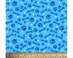 Pets Paw Prints and Dog Bones Blue Cotton Fabric | By the Yard | Sewing and Crafting | 44 inches wide