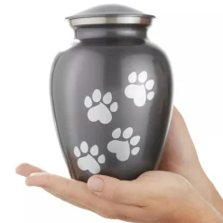 Pet Urn for Dog & Cat Ashes - Cremation Memorial Medium Gray Urn to 70 lbs
