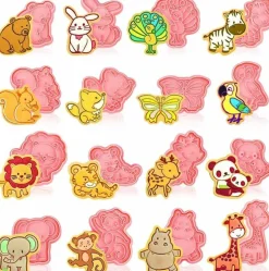 16-Piece Animal Cookie Cutter Set – 3D Jungle & Safari Cookie Plunger Stamps, DIY Press Molds for Baby Shower, Birthday, Party Baking, Clay & Biscuit Crafts