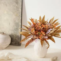 70 Piece Artificial Greenery Stem Set Fall Decor Faux Eucalyptus Fern Leaves Berry Flowers Autumn DIY Bouquet Wedding Table Centerpiece Floral Arrangement Brown Orange