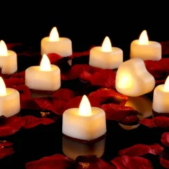 1000-Piece Artificial Rose Petals with 12 Heart LED Tea Lights – Romantic Kit for Proposal, Anniversary, Valentine’s Day, Weddings, and Special Night Table Decor