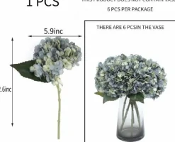 6-Piece Artificial Silk Hydrangea Flowers with Stems for Wedding & Home Décor