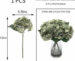 6-Piece Artificial Silk Hydrangea Flowers with Stems for Wedding & Home Décor