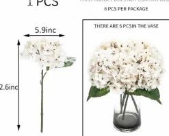 6-Piece Artificial Silk Hydrangea Flowers with Stems for Wedding & Home Décor
