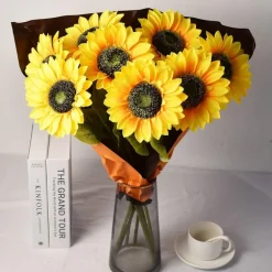 8-Piece Artificial Sunflower Set – 23.6-Inch Long Stem Faux Silk Sunflowers for Wedding Bouquets and Home Centerpieces