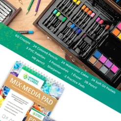 144-Piece Art Set in Wooden Box with Drawer - Art Set for Adults, Teens, Kids - Premium Art Supplies - Includes Watercolors, Oil Pastels, Crayons, & More
