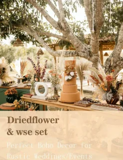 92 Piece Autumn Pampas Grass Bouquet with Roses and Eucalyptus Leaves Dried Floral Arrangement Boho Wedding Centerpiece Rustic Home Party Decor