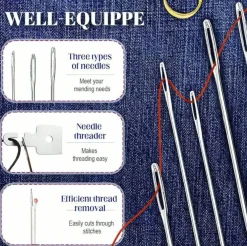 36‑Piece Big Eye Steel Needle Set – Long Thin Sewing & Quilting Needles for DIY Embroidery, Mending & Craft Projects