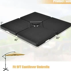4 Piece Black HDPE Cantilever Umbrella Base with Stackable Plate Design