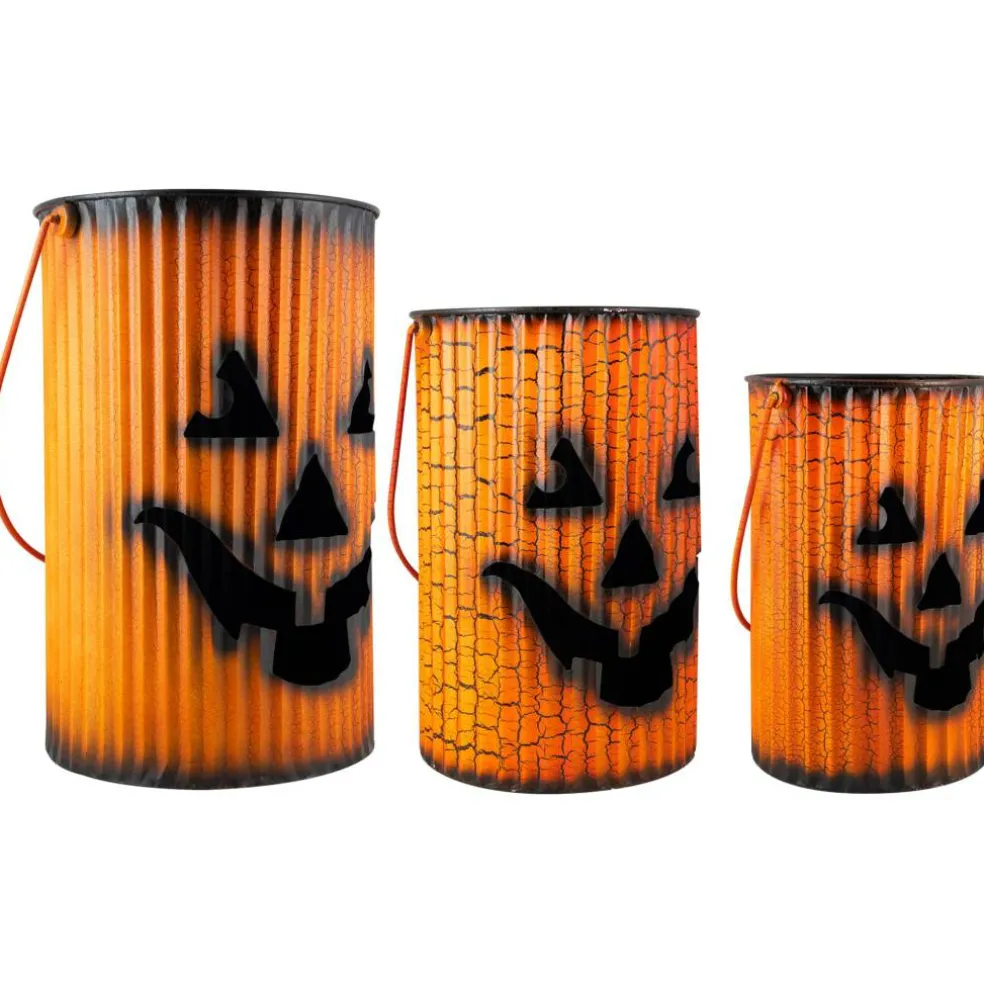 3 Piece Black & Orange Metal Pumpkin Lantern Halloween Decoration Set