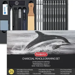 24-Piece Black & White Charcoal Drawing Set – Pencils for Sketching & Shading