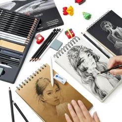 24-Piece Black & White Charcoal Drawing Set – Pencils for Sketching & Shading
