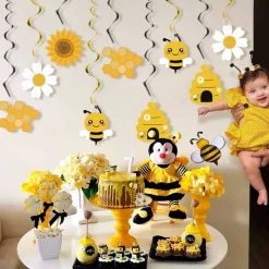 20-Piece Bumble Bee Hanging Swirl Decorations | Honey Bee Foil Ceiling Streamers for Kids' Birthday, Baby Shower, Gender Reveal & Bee Themed Party Supplies