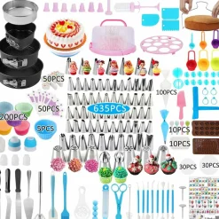 635-Piece Cake Decorating Kit – 3 Springform Pans, Turntable, Icing Nozzles, Piping Bags & Baking Tools