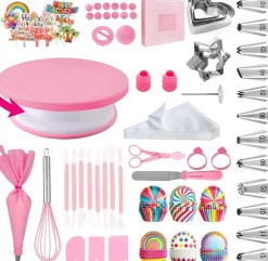 255-Piece Cake Decorating Kit – Turntable, Icing Tips, Cookie Cutters, Smoothers & Accessories